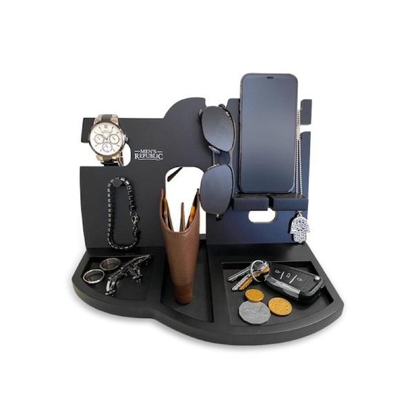 Men's Republic Multipurpose Modern Phone Docking Station and Night Stand Black