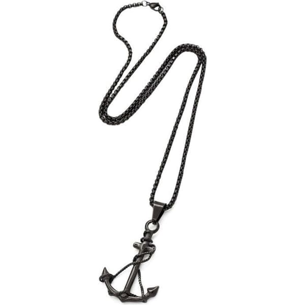 Men's Republic Sleek Stylish Nautical Boat Anchor Necklace Gun Metal Grey