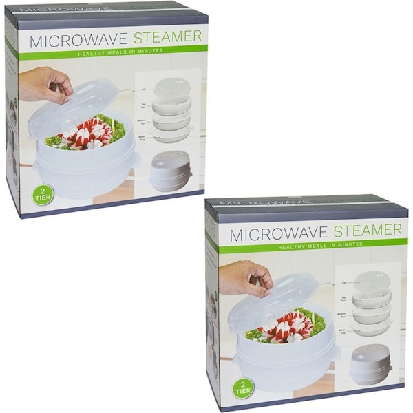 2PK Microwave Kitchen 2 Tier Steamer Food/Vegetables Container Cookware w/Lid