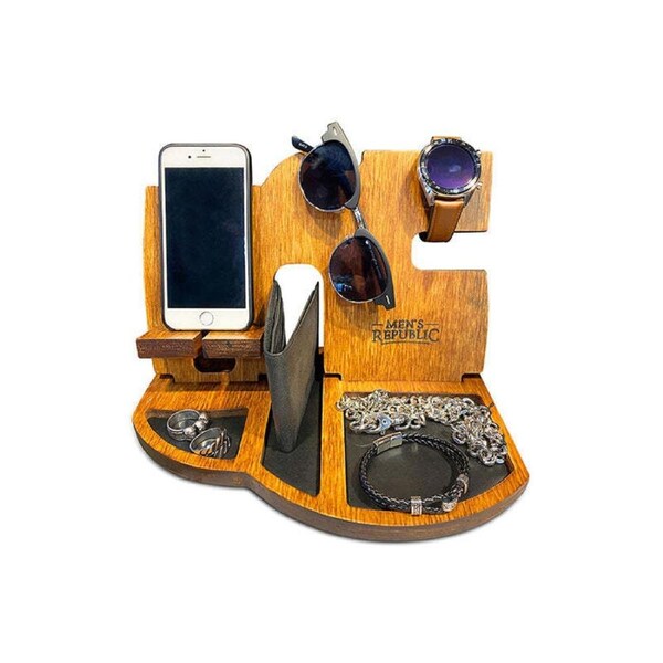 Men's Republic Bedside Table Bamboo/Wood Phone Docking Station and Night Stand