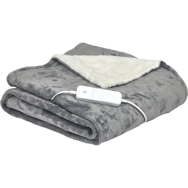 Homedics Indoor Soft Heated Blanket Winter Warming Throw Rug Grey 130x180cm
