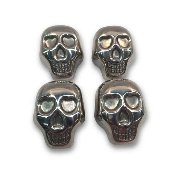 4pc Men's Republic Skull Reusable Drink Ice Cubes/Stones Stainless Steel w/Tongs