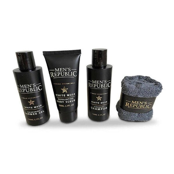 4pc Men's Republic Body Facial Grooming Kit Shower Cleansing Gel w/Carry Bag