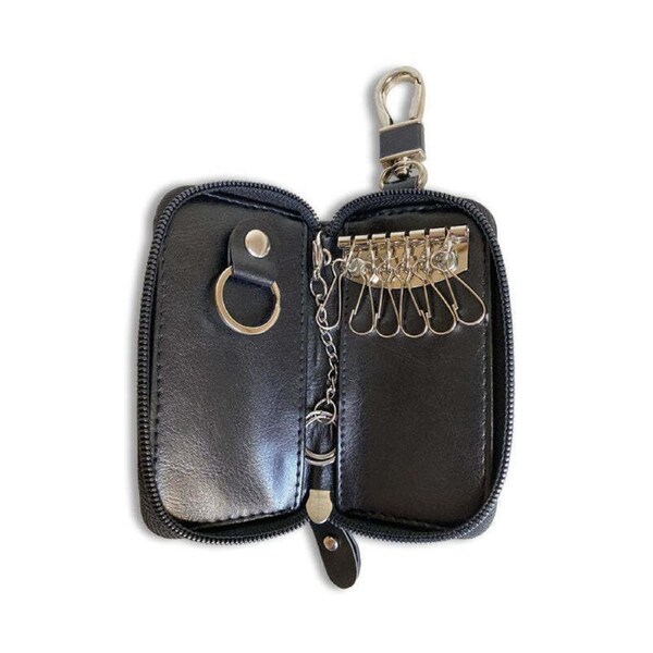 Men's Republic Stylish Sleek Zip Up Key Ring Holder Gift Set Black 12cm x 6cm