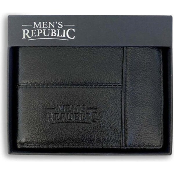 Men's Republic Sleek Stitched Stylish Leather Wallet Black With Gift Box 12cm
