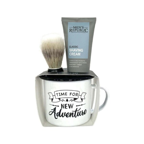 Men's Republic Coffee/Tea Drink Mug with Shaving Cream and Beard Brush Gift Set