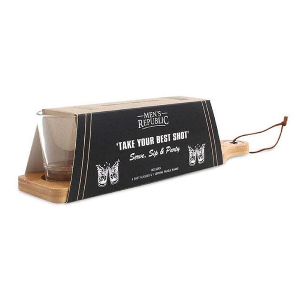 5pc Men's Republic Paddle Board with 4 Shot Glasses Party/Dining Drinking Set