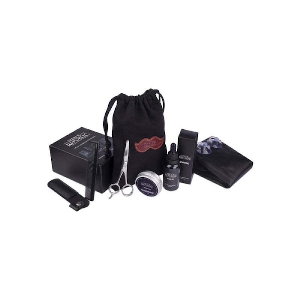 6pc Men's Republic Beard Grooming/Styling Kit with Storage Bag and Apron
