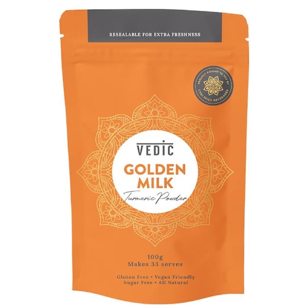 Vedic Golden Milk Turmeric Powder Caffine/Gluten Free Hot/Cold Drink Mix 100G
