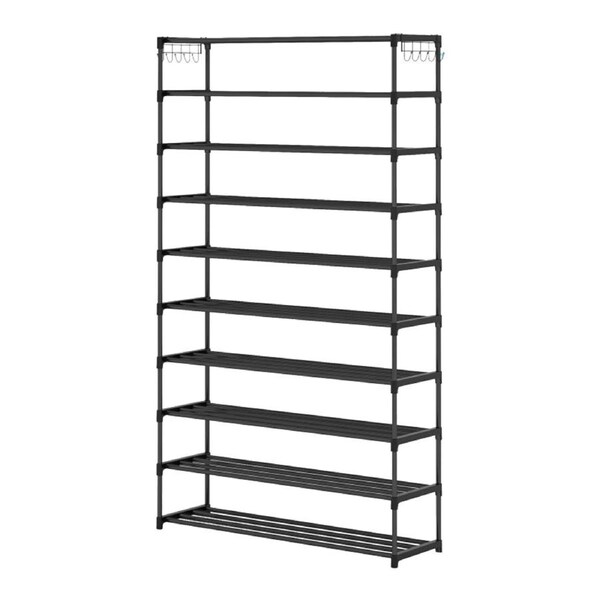 10-Tier Metal Shoe Rack Black – Large 50-Pair Shoe Storage Organiser Shelf