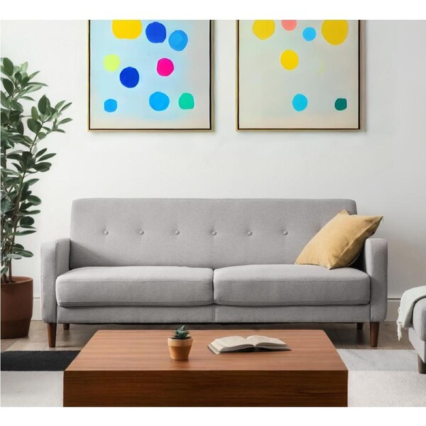 Zinus Adair 3-Seater Sofa Couch – Light Grey Tufted Linen, Comfortable Seating & Armrest Storage Pockets