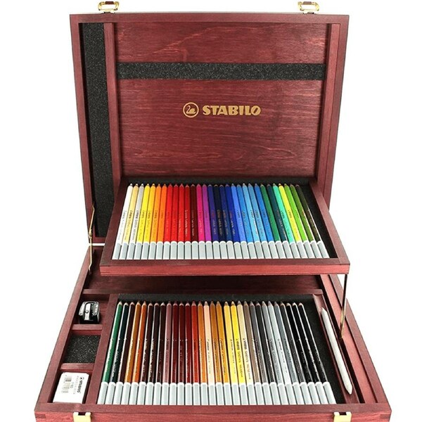 STABILO CarbOthello 60 Chalk Pastel Coloured Pencils Artists Wooden Box Set