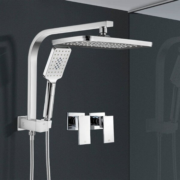 ACA 12" Rain Shower Head Set With Taps Head Handheld Gooseneck Arm Set Rectangle Chrome WELS High Pressure