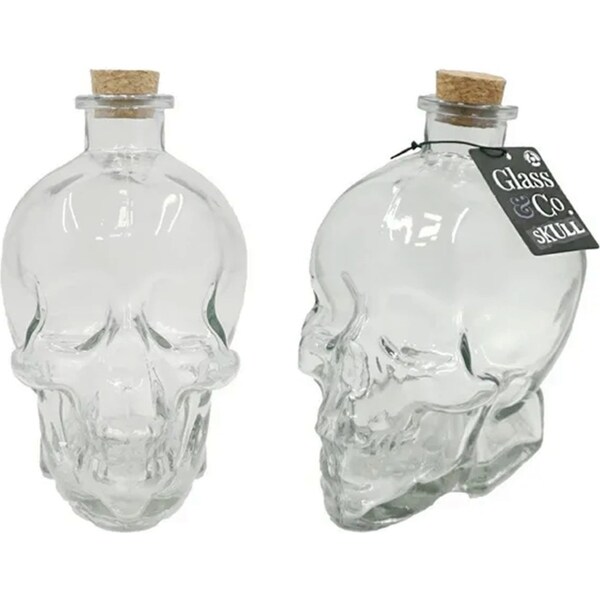 2 x Glass 3D Skull Head Drinking Bottle 800ml Wine Whisky Vodka Flask Decanter