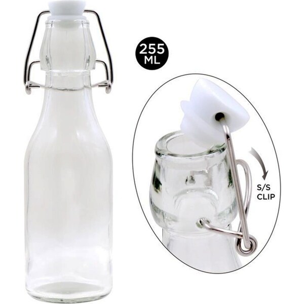 24 x Glass Clip Lock Swing Top Bottle 255ml Preserving Juice Oil Vinegar Sauce