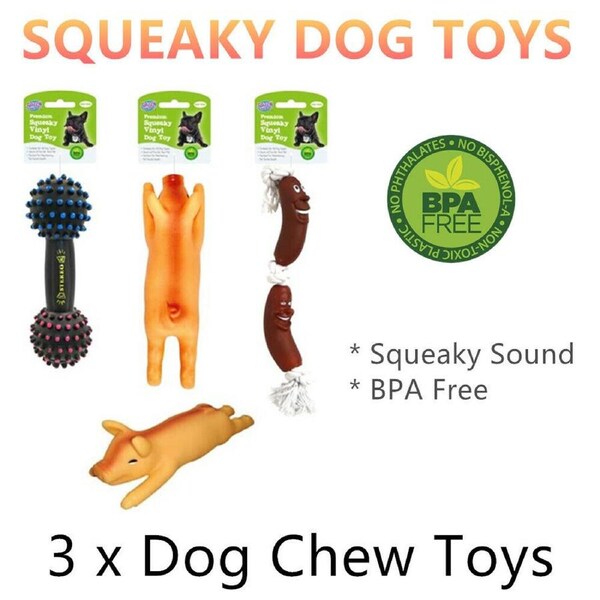 3x Squeaky Pet Chew Vinyl Toys Dog Puppy Training Interactive Food Teeth Dental