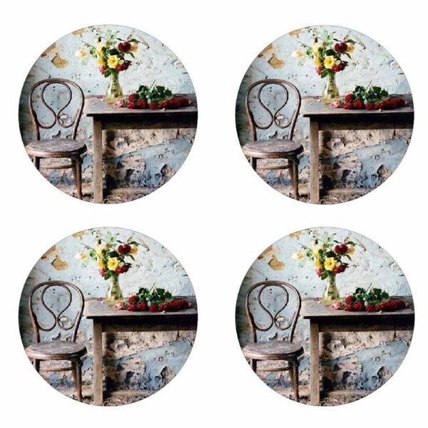 Cinnamon Blue Room Glass Drink Coasters Set 4
