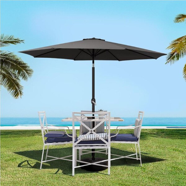 InstaHut Outdoor Umbrella 2.7m With Base Beach Pole Tilt Sun UV Black
