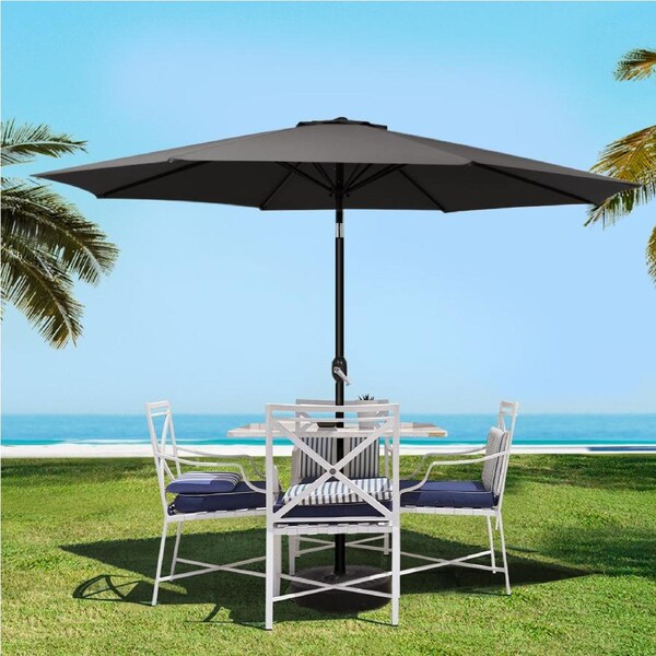 InstaHut Outdoor Umbrella 3m With Base Beach Pole Tilt Sun UV Black