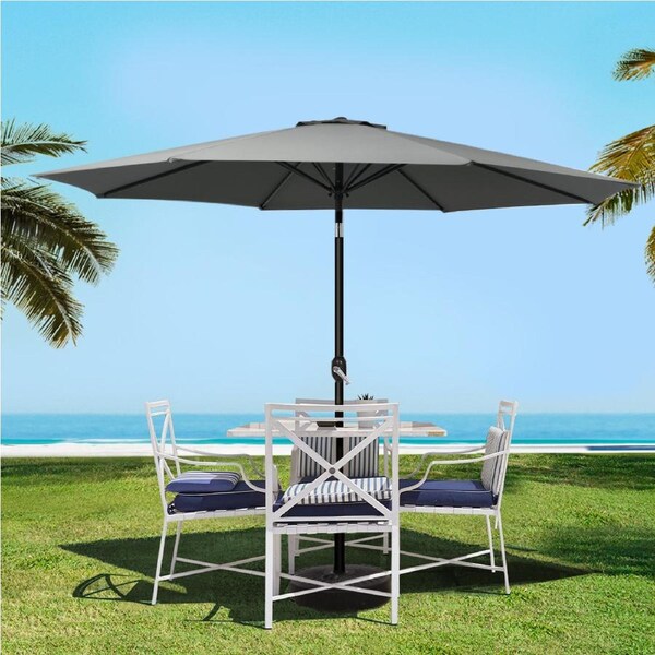 InstaHut Outdoor Umbrella 3m With Base Beach Pole Tilt Sun UV Charcoal