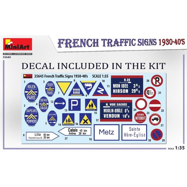 Miniart 1/35 French Traffic Signs 1930-40’s Plastic Model Kit