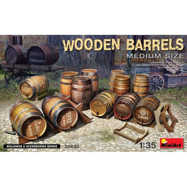 Miniart 1/35 Wooden Barrels. Medium Size Plastic Model Kit 35630