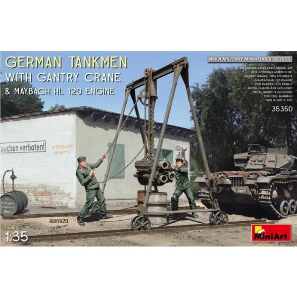 Miniart 1/35 German Tankmen with Gantry Crane & Maybach HL 120 Engine Plastic Model Kit 35350