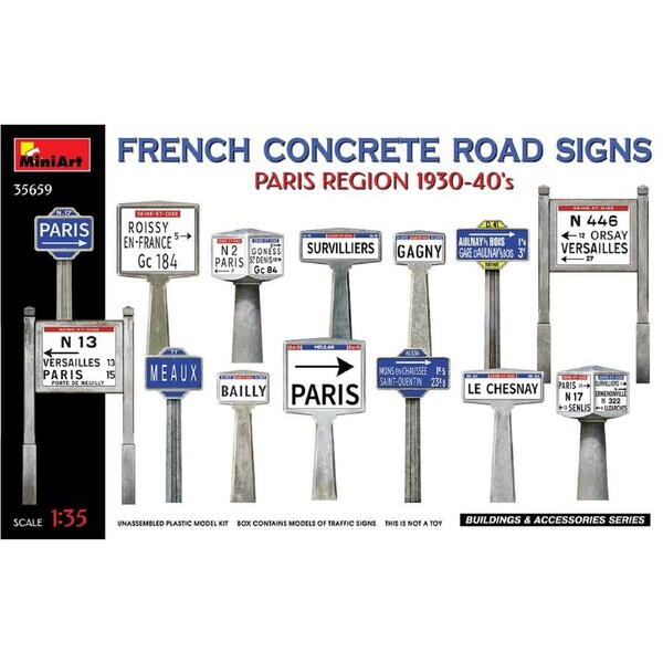 Miniart 1/35 French Concrete Road Signs 1930-40's. Paris Region Plastic Model Kit