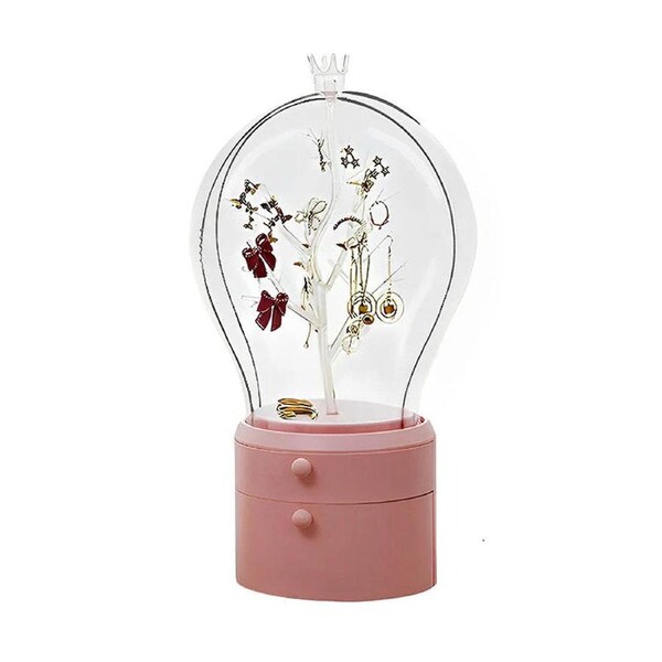 SOGA Pink 360 Degree Rotating 2 Layered Jewelry Storage Box Waterproof Dustproof Accessories Organiser