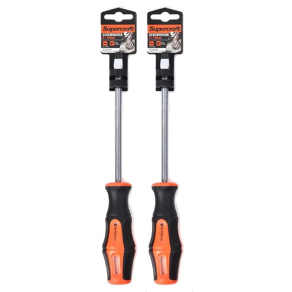 2x Supercraft CR-V Steel Precision Screwdriver Slotted/Flat Head 8x150mm DIY