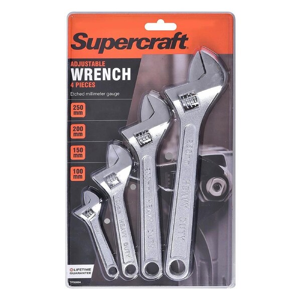 4pc Supercraft Adjustable Wrench Shifter Metric Size Home/Garage Tool Set