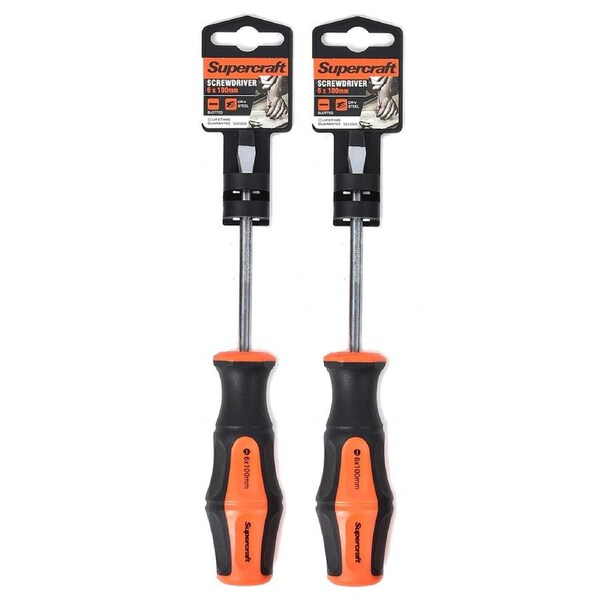 2x Supercraft CR-V Steel Precision Screwdriver Slotted/Flat Head 6x100mm DIY