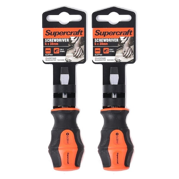 2x Supercraft CR-V Steel Precision Screwdriver Slotted/Flat Head 6x38mm Home DIY