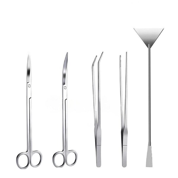 Aquarium Tool Kit Stainless Steel Aquatic Plant Tweezers Scissors Spatula Set - 5pcs