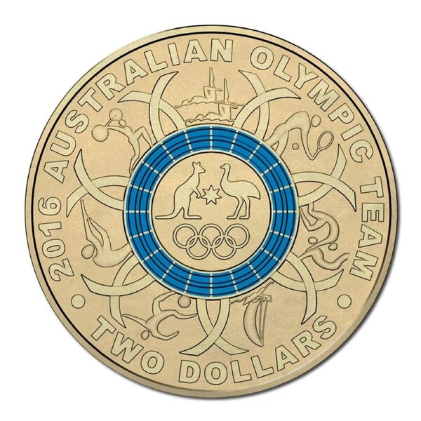 $2 2016 Olympic Blue Coloured lightly circulated coin