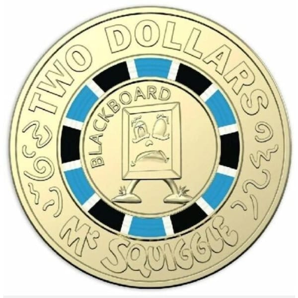 2019 $2 Coin Mr Squiggle - Blackboard -Two Dollars coloured lightly circulated