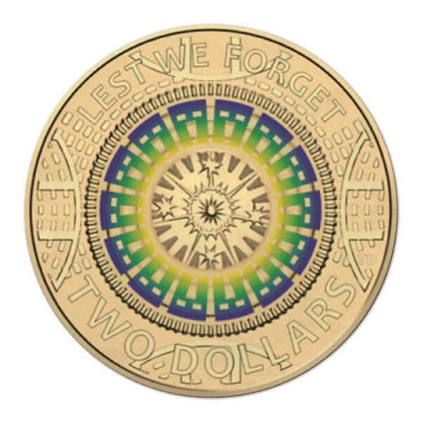 $2 2017 Lest We Forget Coloured Coin ANZAC Circulated mosaic Aus Two Dollar