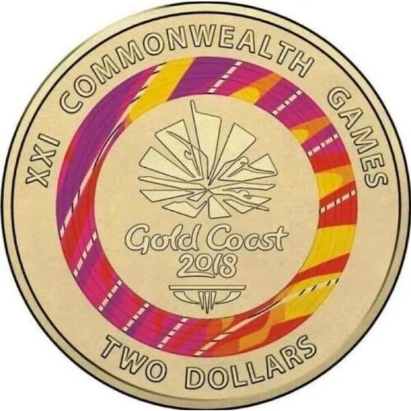 2018 Gold Coast Red Emblem Commonwealth Games $2 Two Dollar coloured Coin Aus