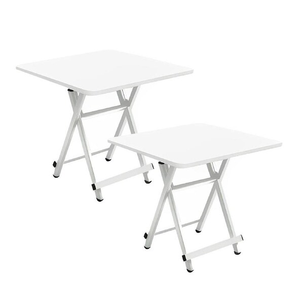 SOGA 2X White Dining Table Portable Square Surface Space Saving Folding Desk with Lacquered Legs Home Decor