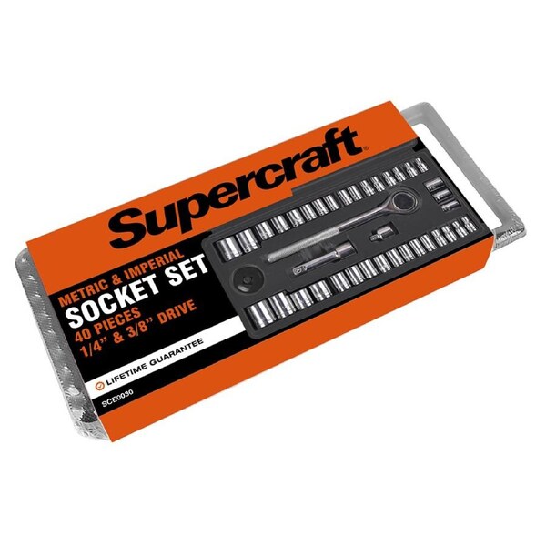 40pc Supercraft 1/4" & 3/8" Drive Metric & Imperial Ratchet Socket Set With Case
