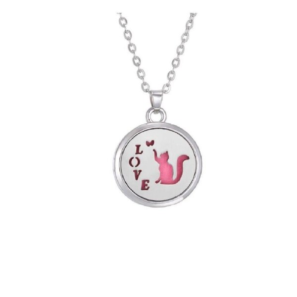 Aromatherapy Oil Diffuser Locket Pendant Necklace Perfume Essential Cat