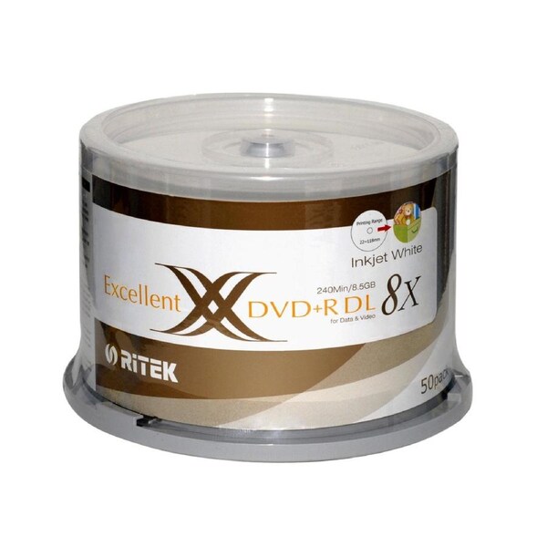 50 x RITEK 8.5GB DVD+R DL Dual layer 8X - Full Hub Printable DVD Discs