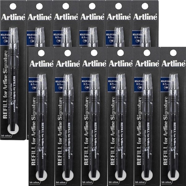 Artline Signature Rollerball Pen 0.7mm Refills Black 12 Pack Bulk