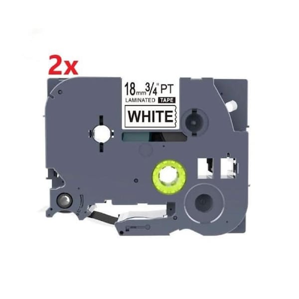 2 Pack Brother TZe-241 Compatible 18mm Black Text on White Laminated Tape - 8 meters