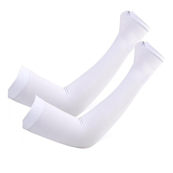 2 Pairs White UV Sun Protection Cooling Sport Arm Sleeves Gloves Golf Bike Cycling Cover
