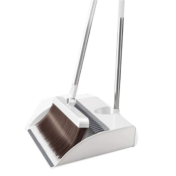 Dustpan and Broom Set Long Handle Stand Up Store with Broom Holder