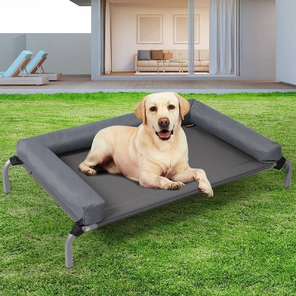 Pawz Elevated Pet Bed Raised Sofa Bolster Dog Cat Trampoline Hammock Grey Large 108cm x 62cm x 25cm