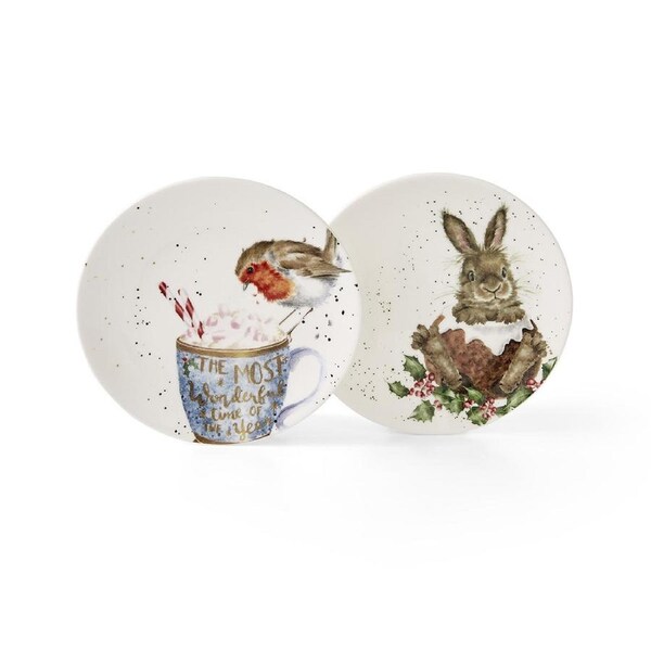 Royal Worcester Wrendale Christmas Coupe Plates - The Most Wonderful TIme of the Year (Set Of 2)