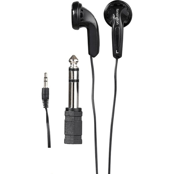 Kensington Stereo Earphones Black with 3.5mm to 6.5mm Stereo Adapter
