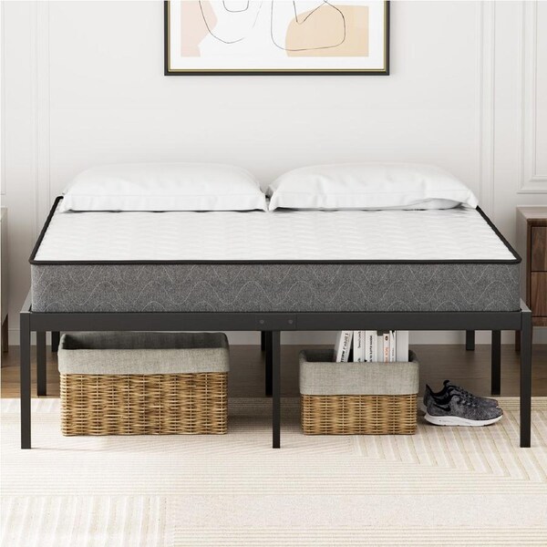 Advwin Double Bed Frame Metal Bed Base 41cm Height Bed Frames Mattress Base Support Black